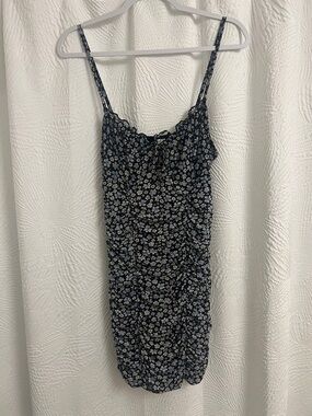 Divided Black Floral Ruched Spaghetti Strap Dress